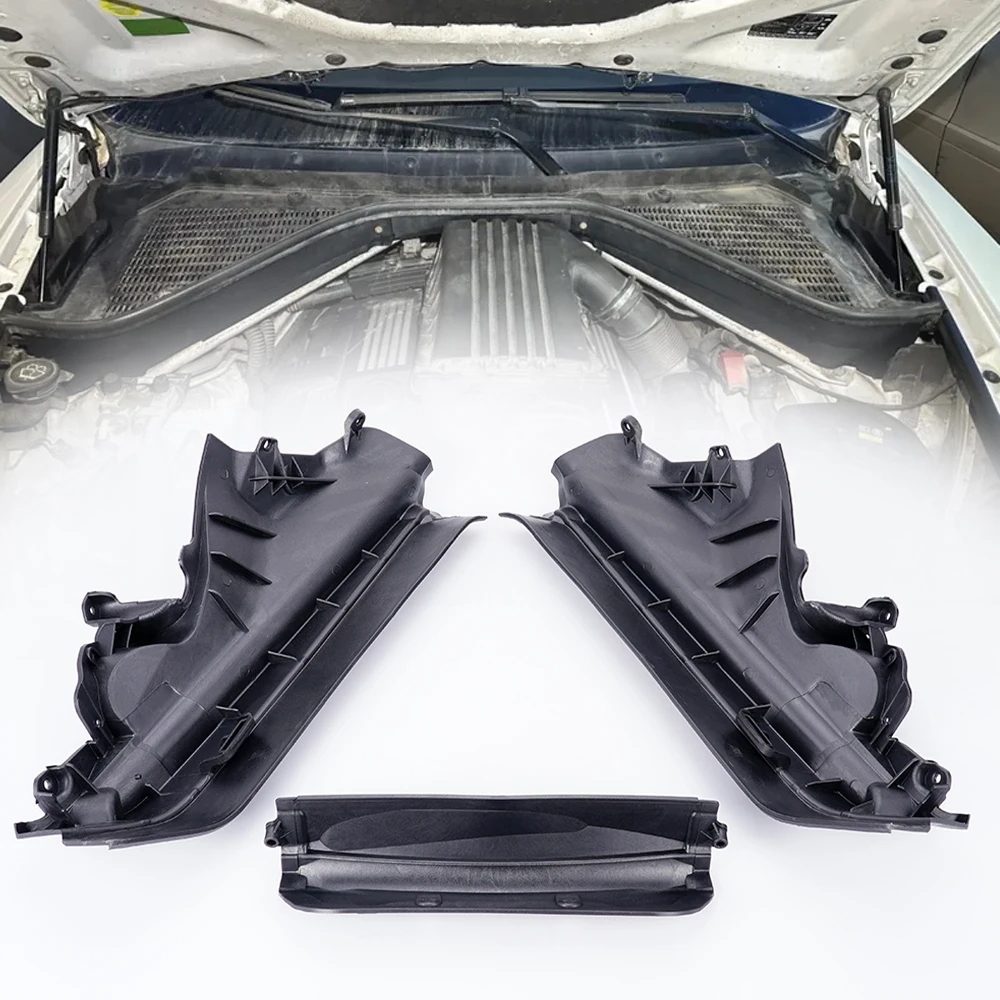 3Pcs Engine Upper Compartment Partition Panel Set For BMW X5 X6 E70 E71 E72 51717169419 51717169420 51717169421 Black Plastic