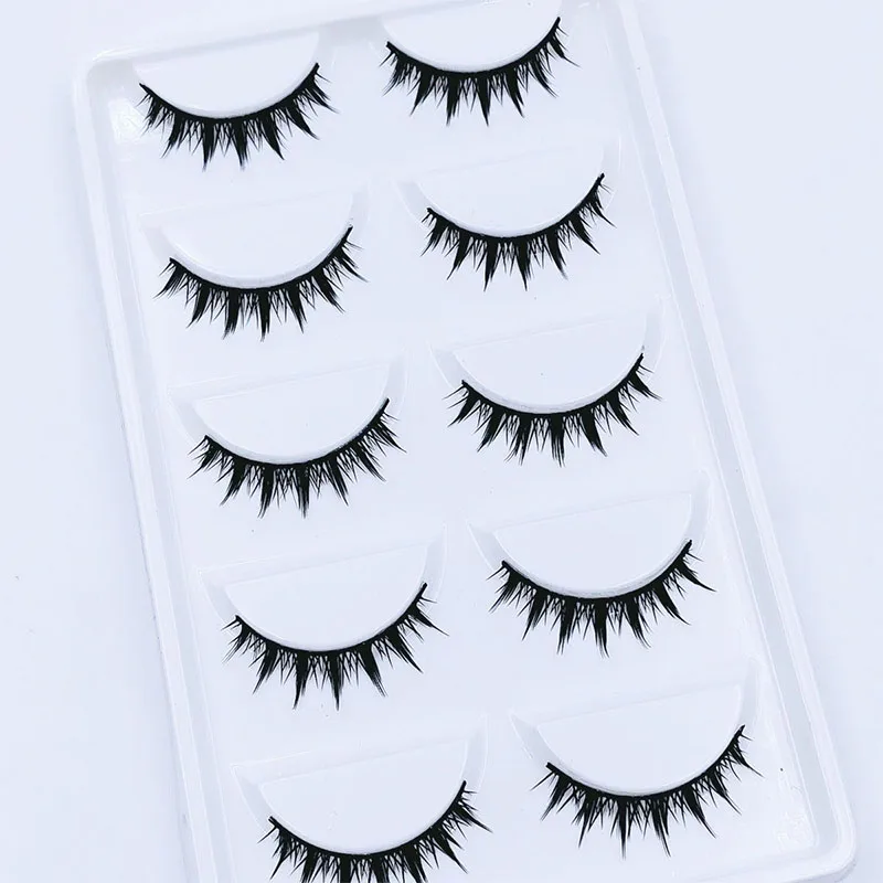 5 Paare natürliche falsche Wimpern Manga simulierte Wimpern verlängerungen kurz cos kleiner Teufel schwarzer Stiel handgemachte Kreuz Make-up Wimpern