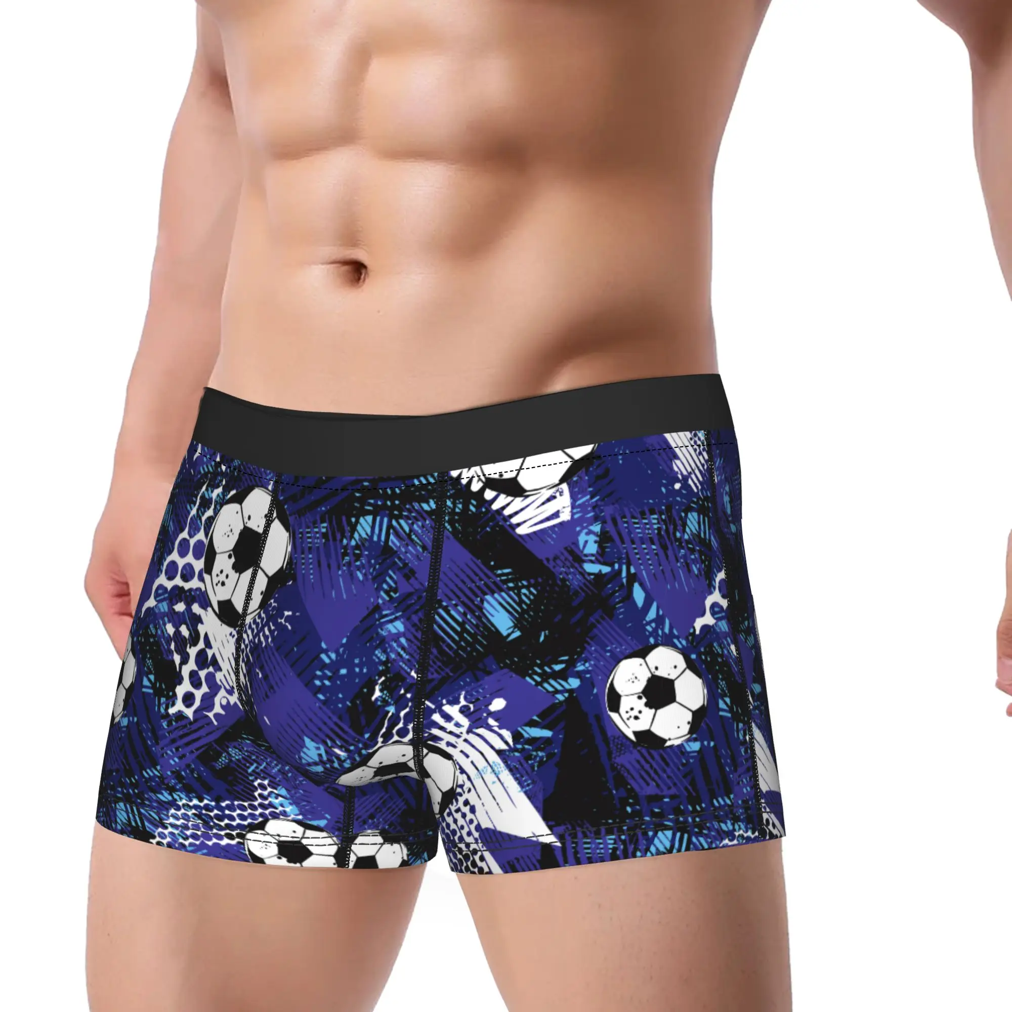 Man Cartoon Soccer Ball Football Long Underwear  Funny Boxer Briefs Shorts Panties Male Soft Underpants Plus Size