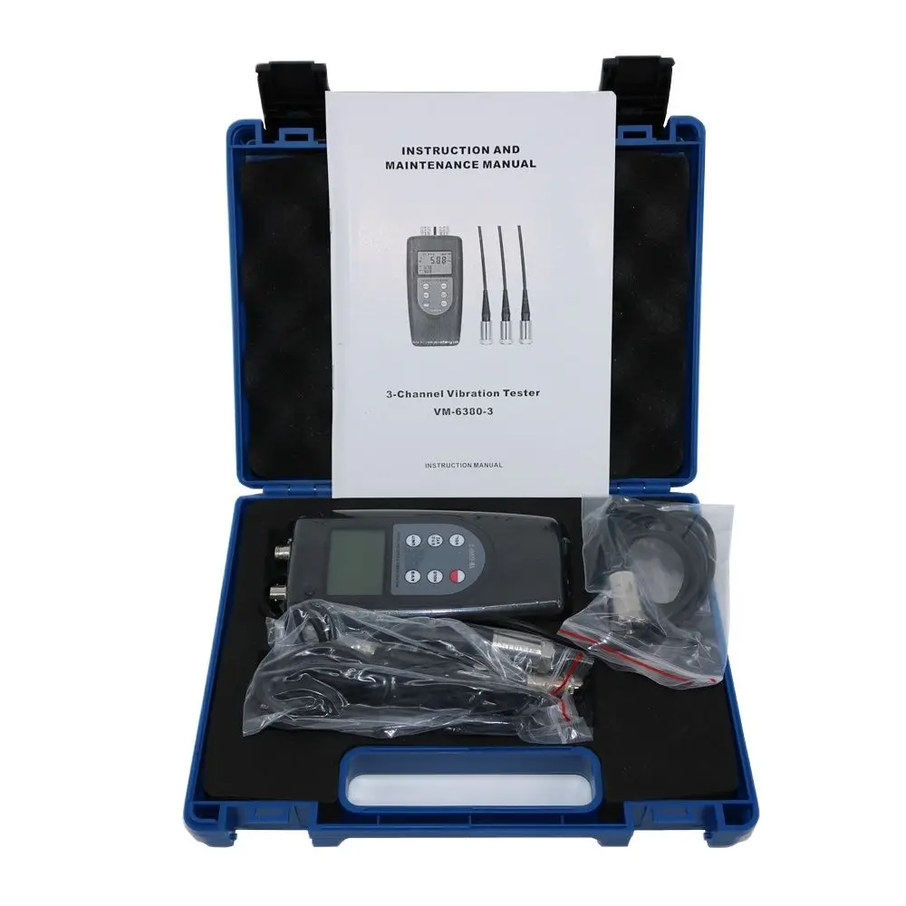 VM6380-3 Digital Vibration Meter with 3 Piezoelectric Transducers Periodic Motion Vibrometer