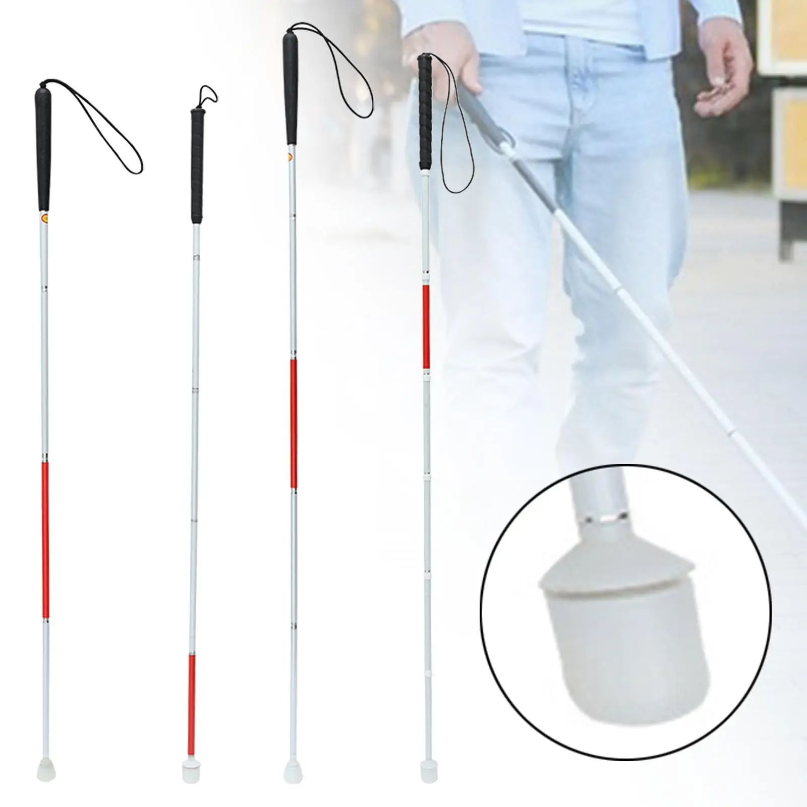 Blind Cane Elderly Lightweight Collapsible Mobility Cane with Rotating Head Blind Walking Stick Blind Stick Walking Cane Walker