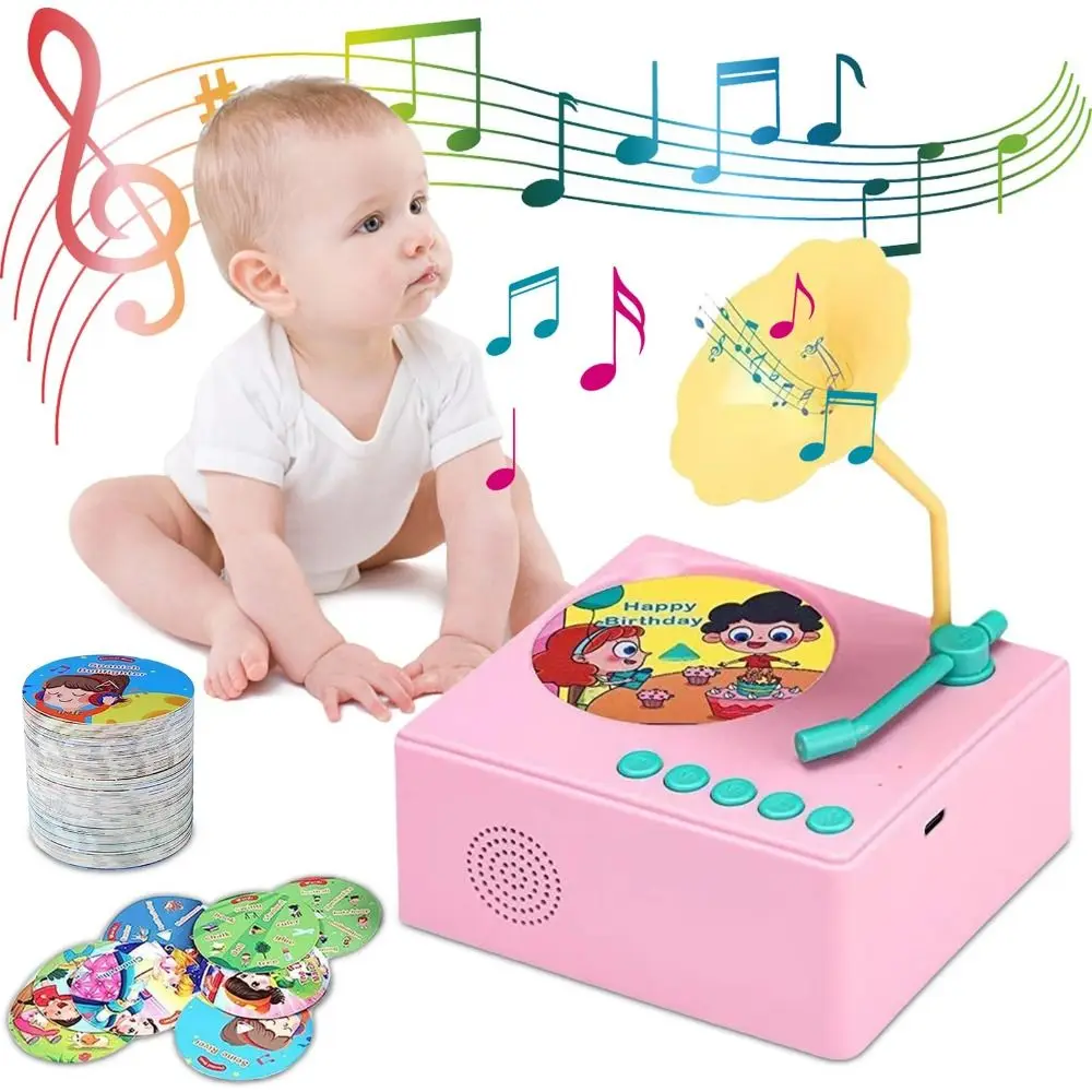 Kids Gramophone with 48 Cards Children's Phonograph Story Music Player Gift Boys Girls Toddler Toys Kid Phonograph Record Player