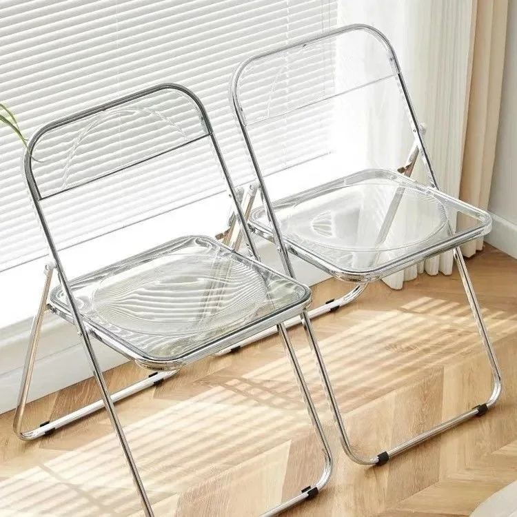 HYS transparent chair photo folding chair simple makeup acrylic backrest household stool dining chair thickened