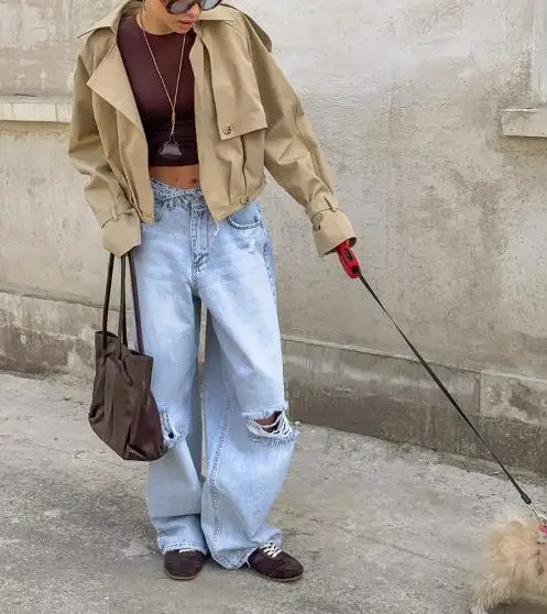 

Модная куртка 2024, осенняя последняя горячая распродажа, новый двубортный костюм цвета хаки, ветровка с воротником, повседневная куртка для женщин