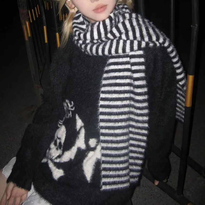 Winter Y2k Clothes Gothic Skulls Sweater Grunge Aesthetics Knitted Jumper V-neck Harajuku Loose Mohair Pullover Emo Knitwear - Image 3
