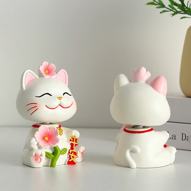 Resin Maneki Neko Cat Fortune Japanese Cat Shaking Head Animal Bobblehead Toy Car Dashboard Decoration Ornament