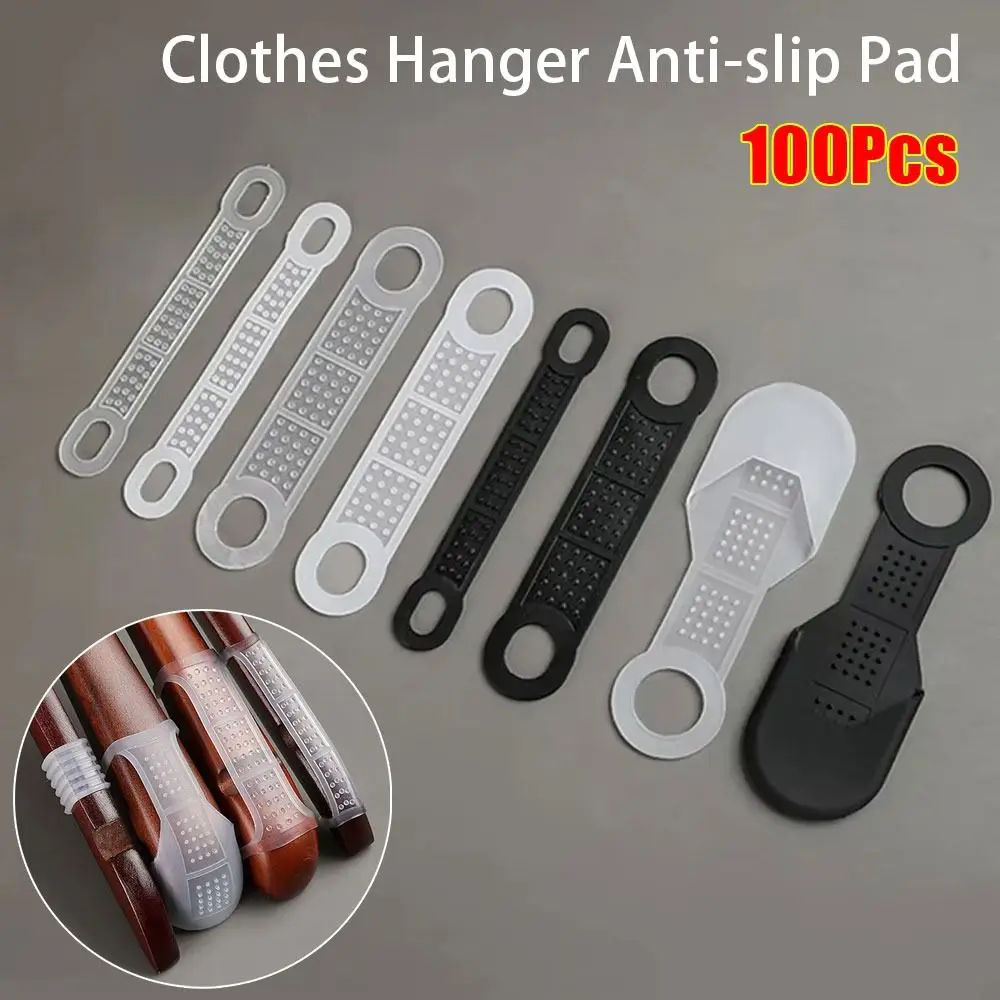 

100Pcs Clothes Hanger Anti-slip Pad Transparent Pad Mat Hanger Strip Elastic Windproof Clothing Hanging Accessories