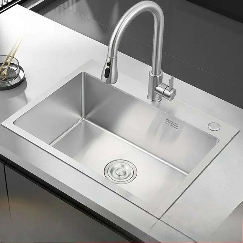 Stainless Steel Brushed Kitchen Sink Single Slot with Drains Faucet for Cold And Hot Water Home Improvement Rectangular Design