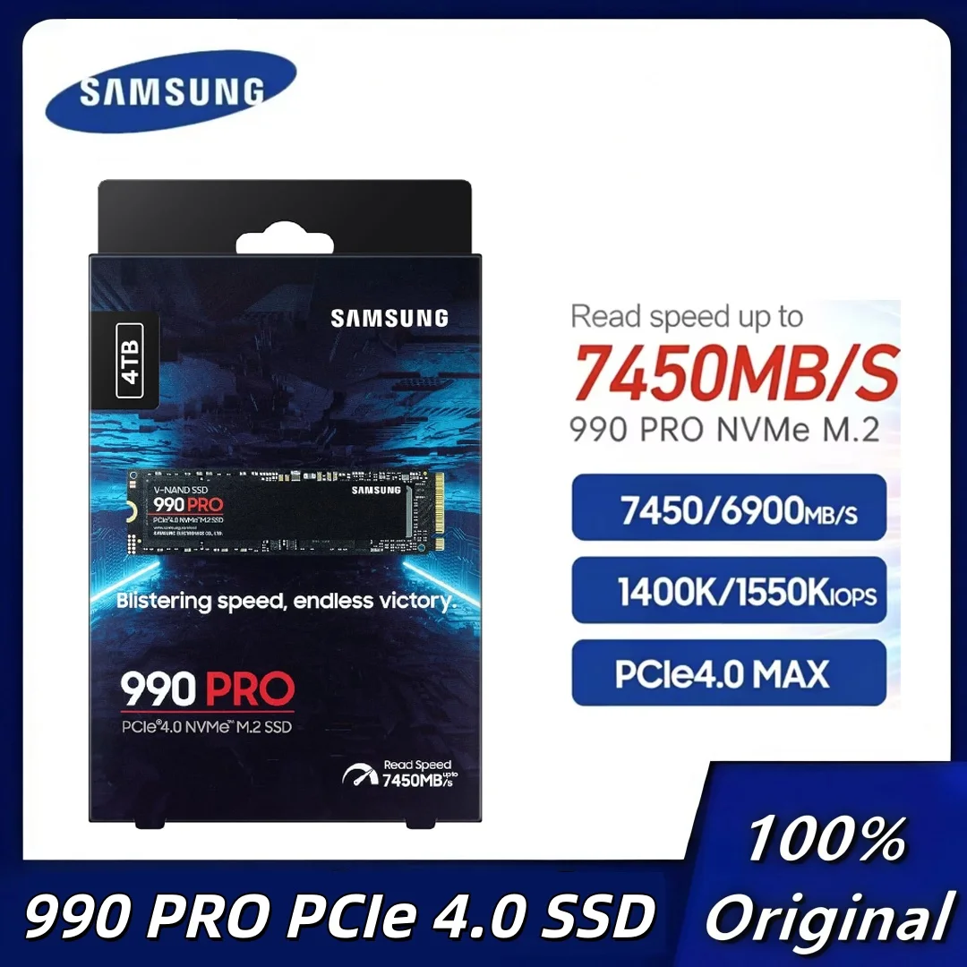 100% Samsung 990 PRO 1TB 2TB 4TB PCIe 4.0 SSD, M.2 2280 NVMe Internal Drive, Up to 7450MB/s Sequential Read, Fast Storage