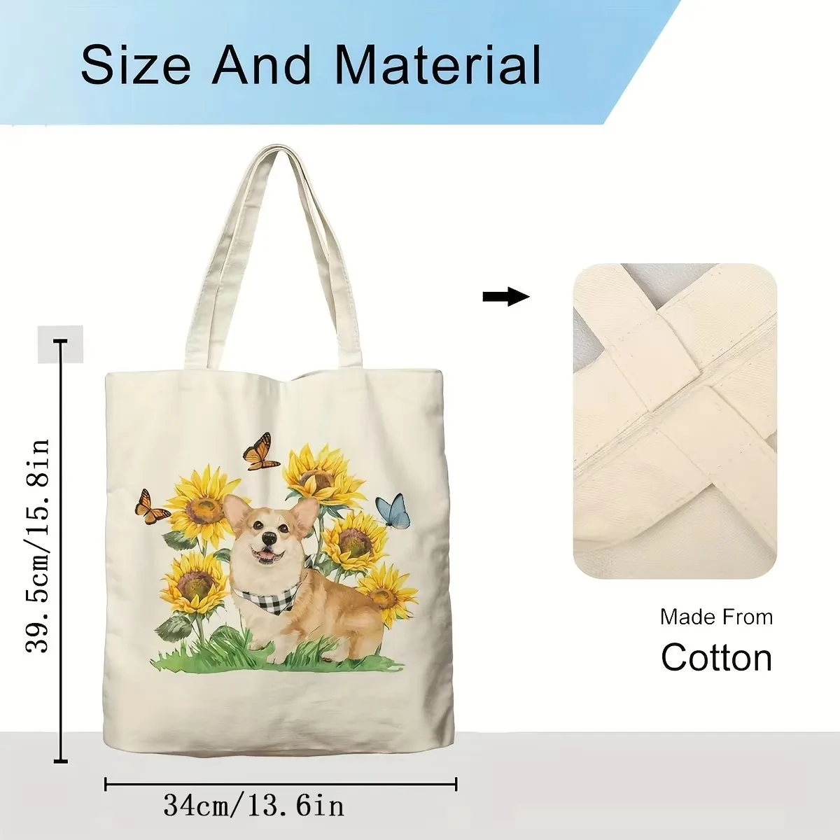 Dog Floral Design Handbag Retro Pattern Decorative Tote Bag Daily Casual Use Shoulder Bag, Large Capacity Practical Shopping Bag