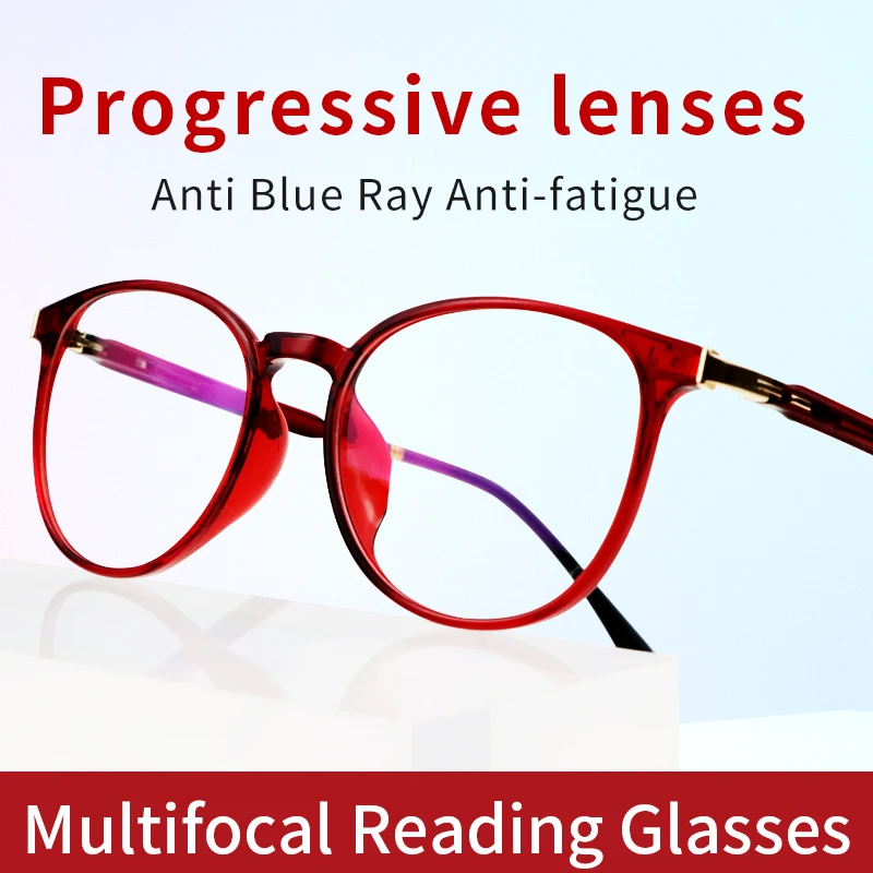 

Progressive Blue Light Blocking Reading Glasses Women, Multifocal Presbyopia Eyeglasses,Ultralight TR90 Full Frame High Quality