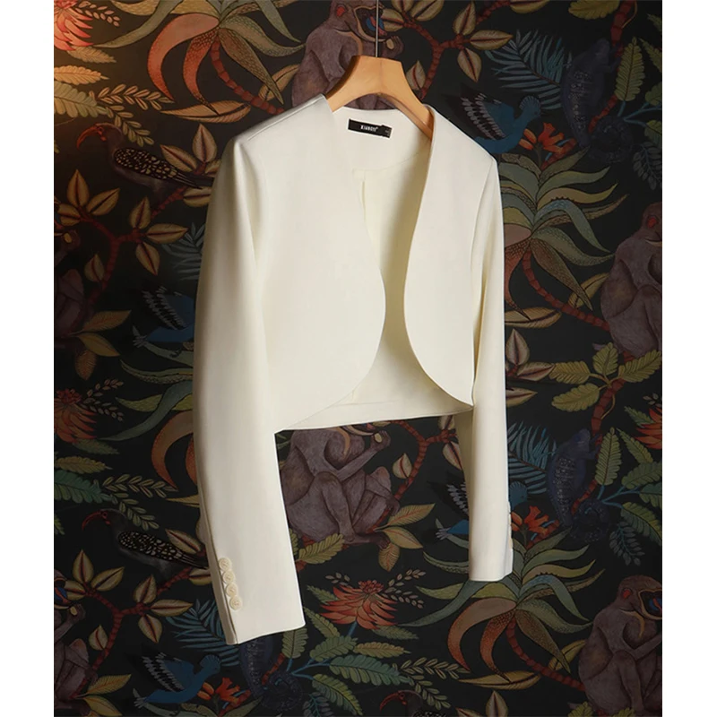 Elegant Cropped Blazer Women Fashion Long Sleeve Suit Coat Autumn Korean Commute Jackets Office Ladies Casual Design Outerwear
