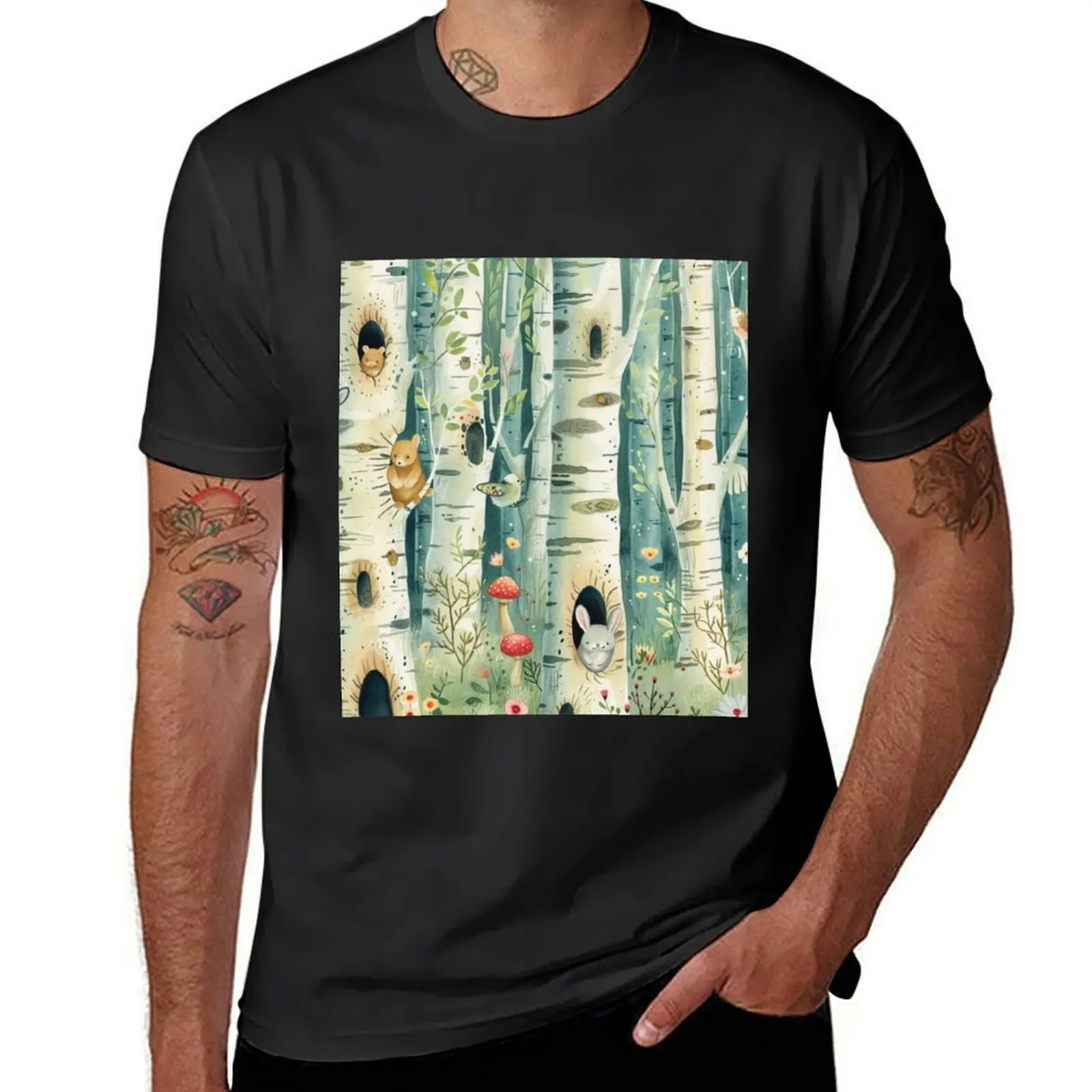 

Animals In The Birches Kids Print T-Shirt Blouse hippie clothes big and tall t shirts for men