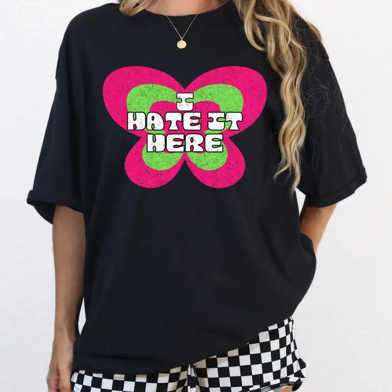 

I Hate It Here T Shirt Funny Saying Social Anxiety Meme Gen Z Comfort Colors Adult Humor Emo Goth Sarcastic