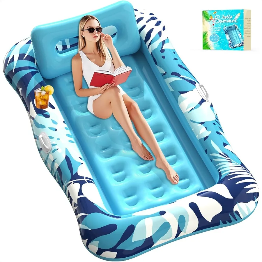 

Pool Floats Adult76 x 48 XL Iatable Tanning Pool Lounger Float with Pillow 4 in 1 Suntan Tub Suthing Raft Floatie WaterFilled M