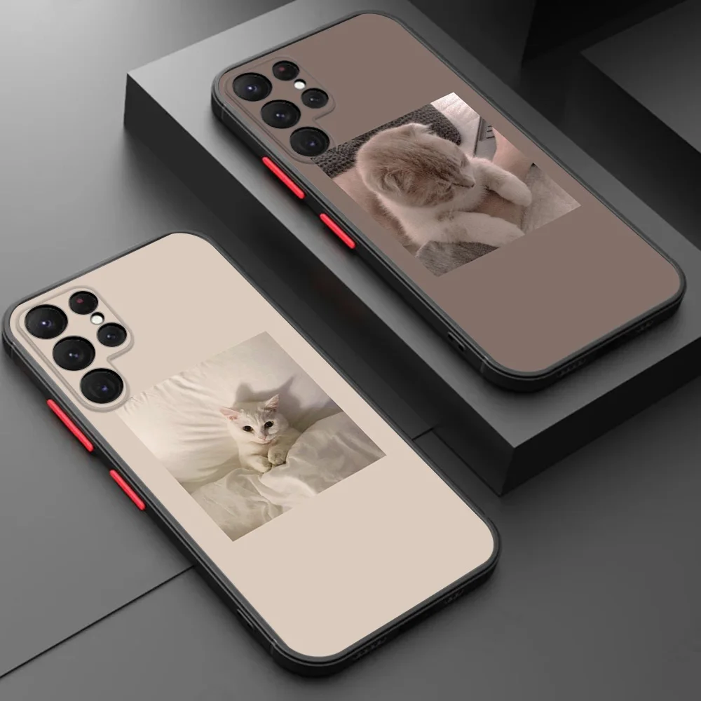 Чехол для телефона Samsung S25 Ultra S24 S10 A16 4G Note20 S20 S21 S22 S23 Plus FE Cute Cat Pink Funny Art Черный полупрозрачный чехол