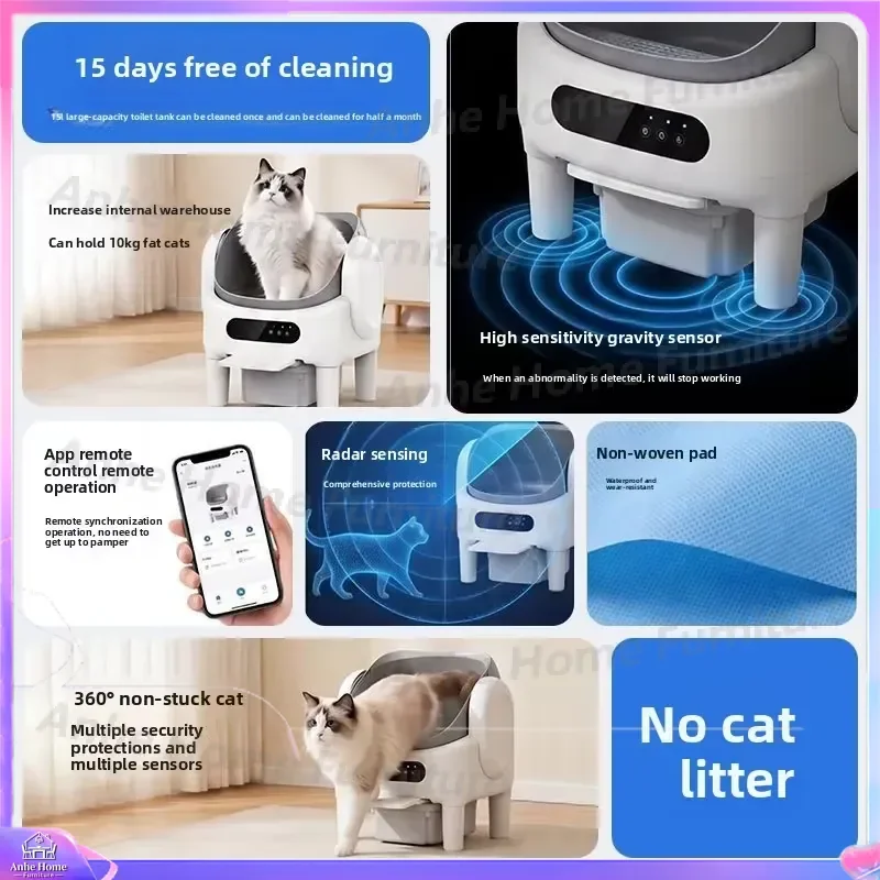 Smart Cat Litter Box with WiFi Control Automatic Self Cleaning Semi Closed Design Easy to Clean Cat Toilet for Small Medium