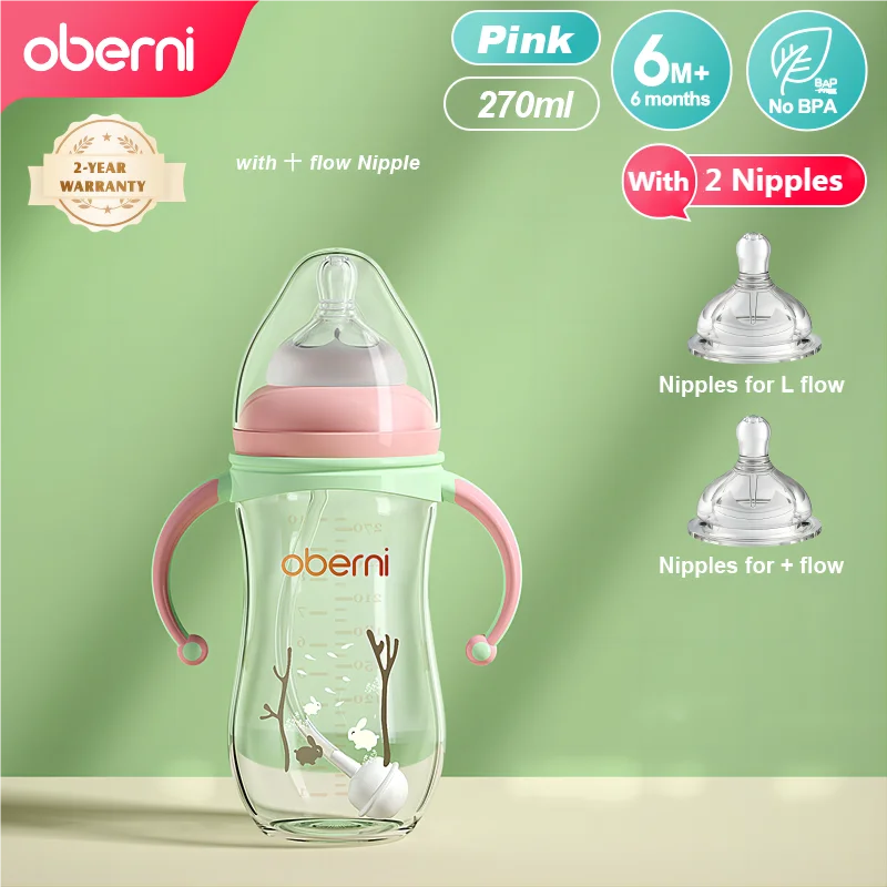

Oberni 270ml Nature Big Capacity PP Baby Feeding Bottles with handle for Kids Baby With 2 Flow Nipples