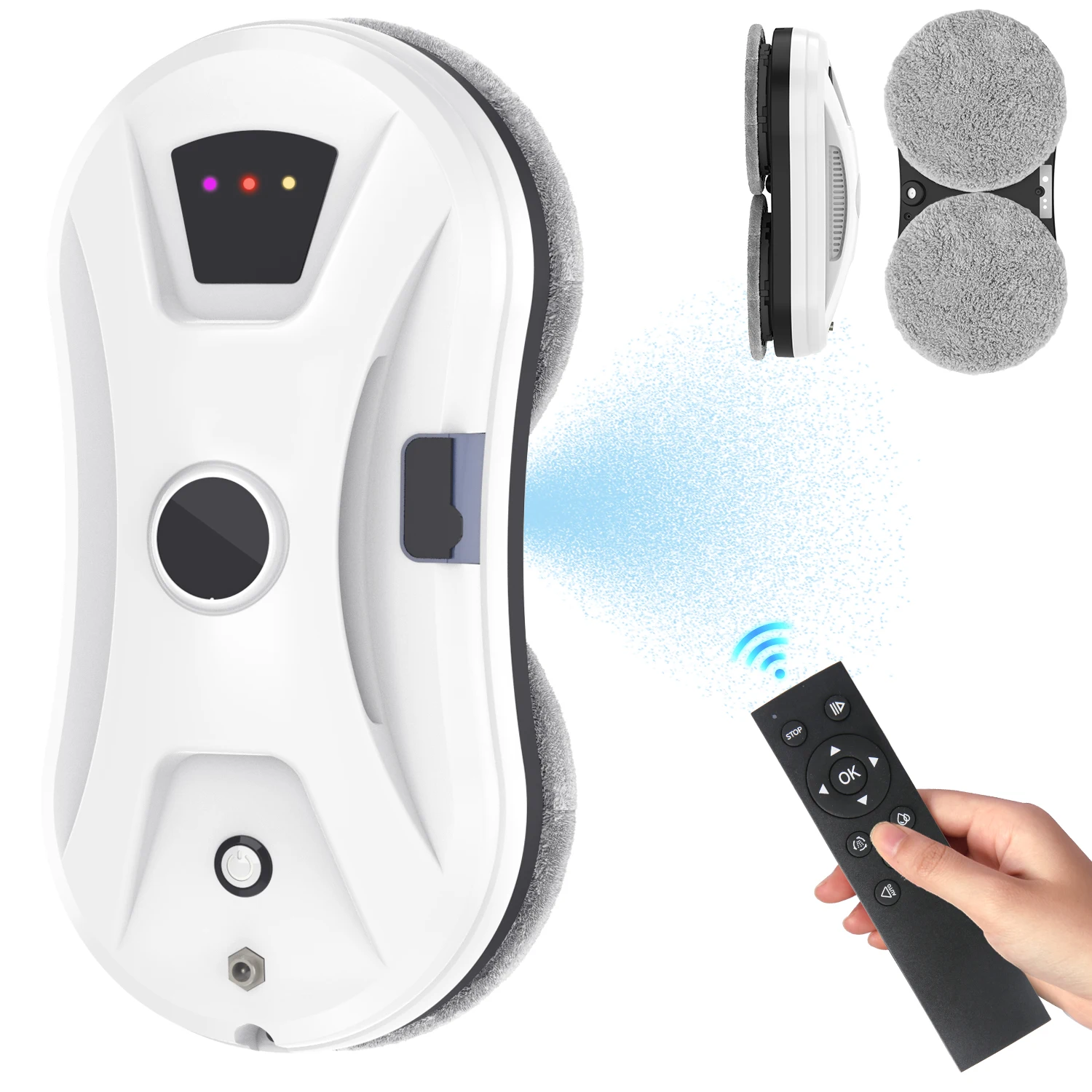 Robot Nettoyeur de Vitres 5600PA avec Pulvérisation Automatique d'Eau, Prévention des Chutes, Télécommande, Contrôle Intelligent des Trajectoires pour Vitres, Miroirs et Murs