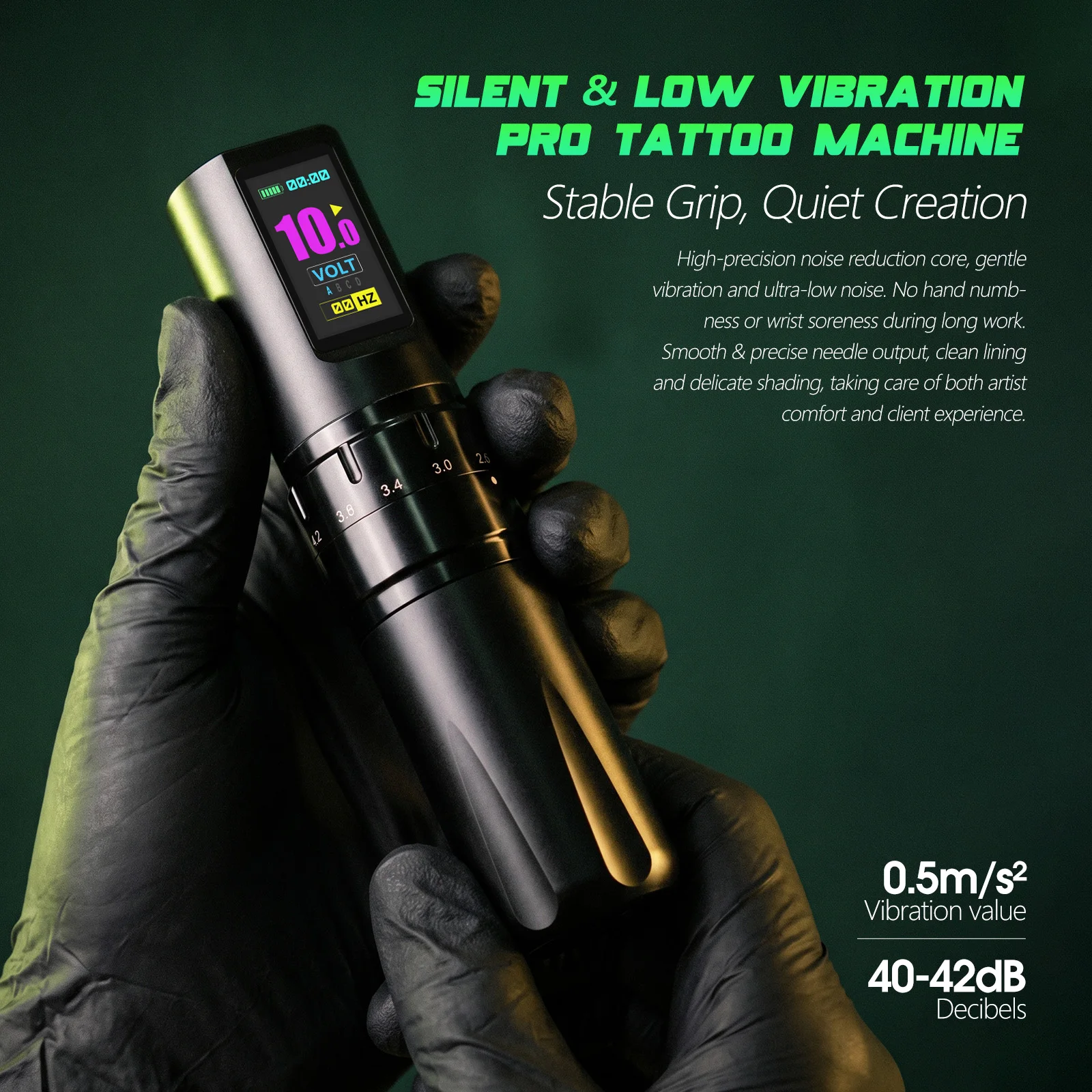 Wireless Tattoo Machine Rotary Pen Adjustable Stroke 2.0-4.2mm Silent Low Vibration Long Battery 4-5H for Tattoo Artists Studio
