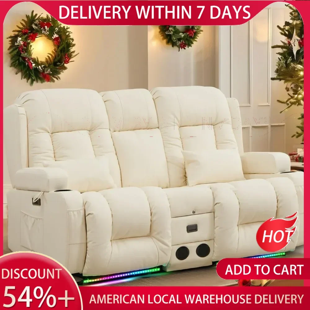 

Power Loveseat Recliner Sofa with Massage，Heat Home Theater Seating with Console Electric Recliner RV Sofa with USB (Cream White