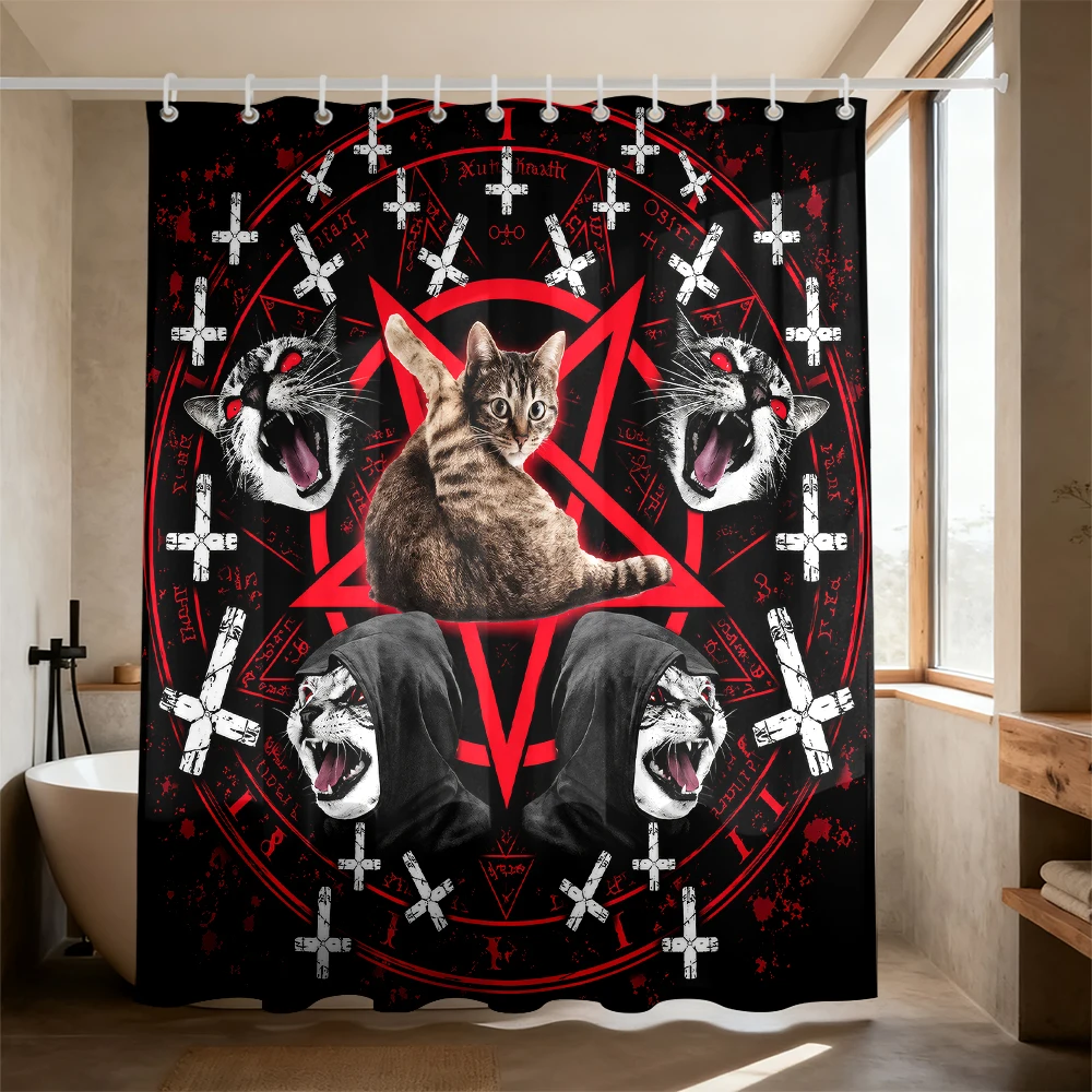 1PC Dark Five-Pointed Star Erotic Cat Shower Curtain, Waterproof Shower Curtain, Partition, and Privacy Hanging Curtain