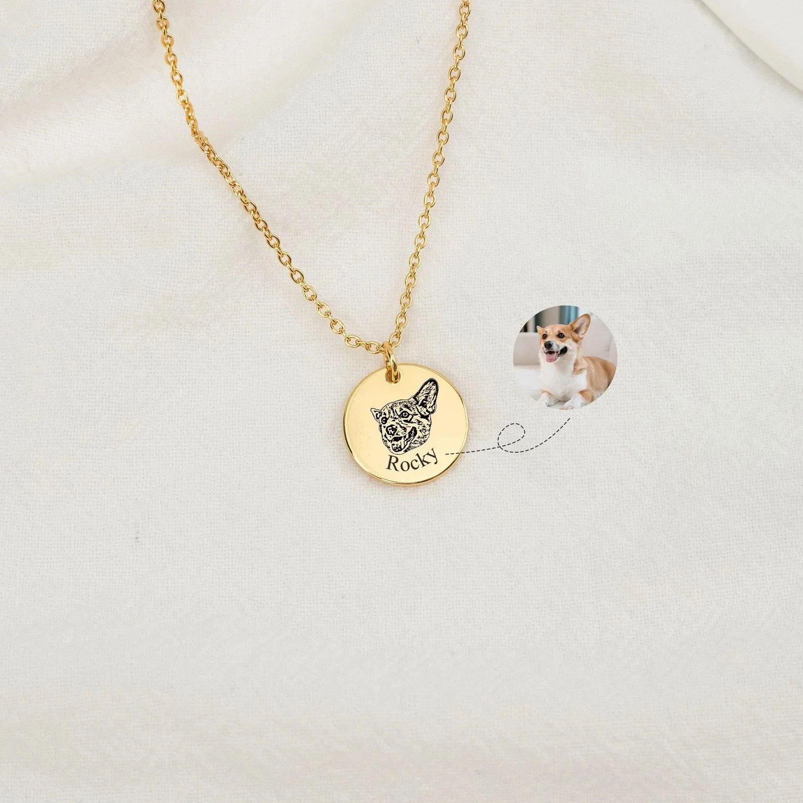 

Personalized Pet Portrait Necklace Dog Cat Memorial Necklace Engraved Pet Name Jewelry Birthday Gift for Dog Mom Pet Loss
