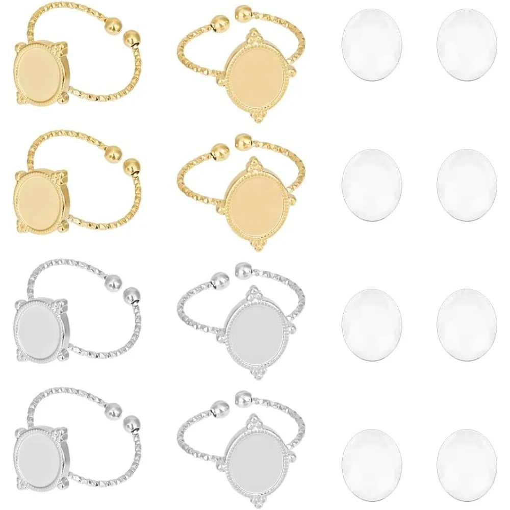 

2 цвета, 16 шт., заготовки для пустого купола и овального кольца с кабошоном своими руками - набор для изготовления открытого кольца из нержавеющей стали с открытой манжетой, рамкой, лотком, рамкой