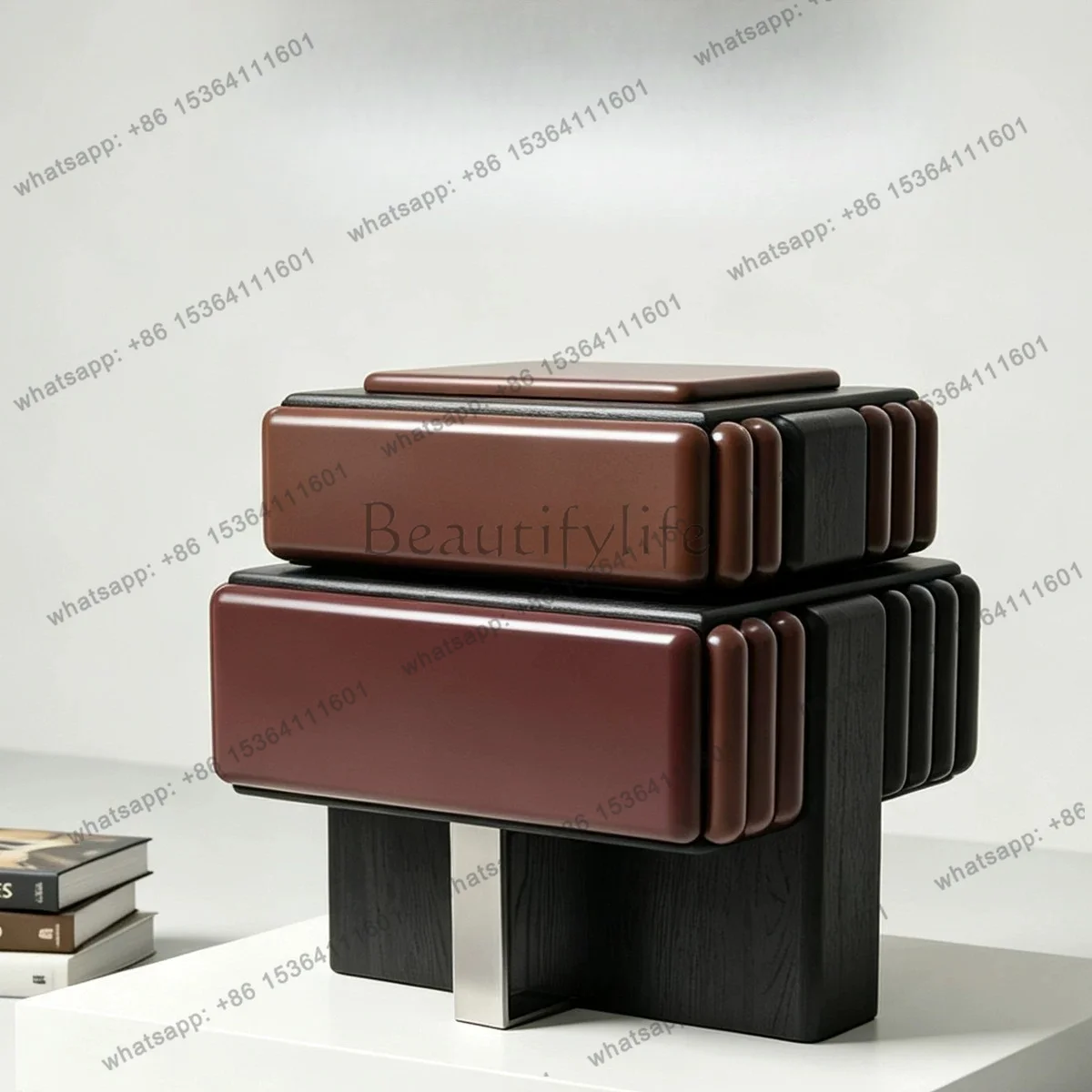 PG retro-style block square nightstand rotatable creative geometric shape large capacity multifunctional bedside storage cabinet