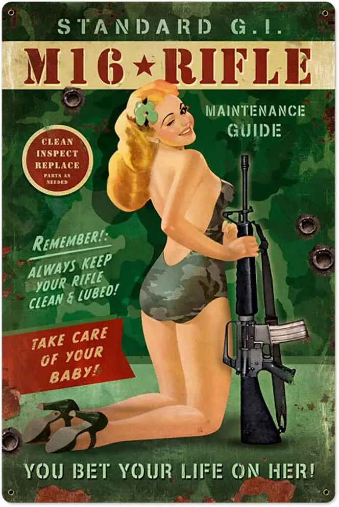 ILKSTI M16 Gewehr-Armee-Militär-Pin-Up-Blechschilder, Dekor für Bars, Diner, Cafés, Pubs, Garage, Zuhause, Wandkunst, Poster, Metallplaketten