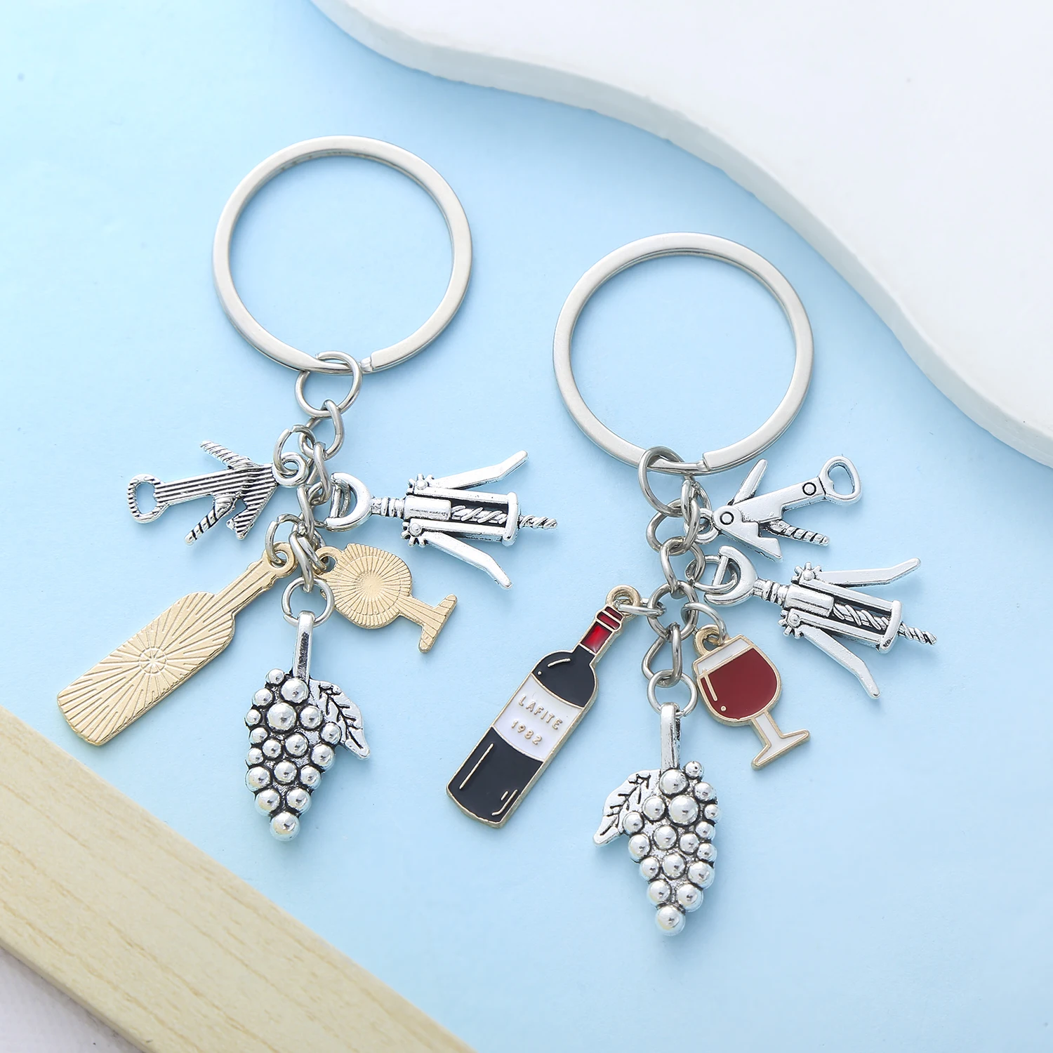 1pc Fashionable Charms Unique Red Wine Cup Series Keychain Purse Bag Backpack Car Charm Accessory Women Men Gift