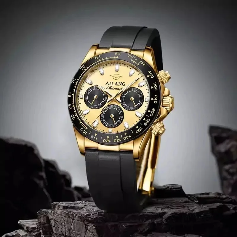 AILANG-8077  Silicone Strap Waterproof Luminous Day-Date Luxury Male Wristwatch Men Sports Automatic Mechanical Watch