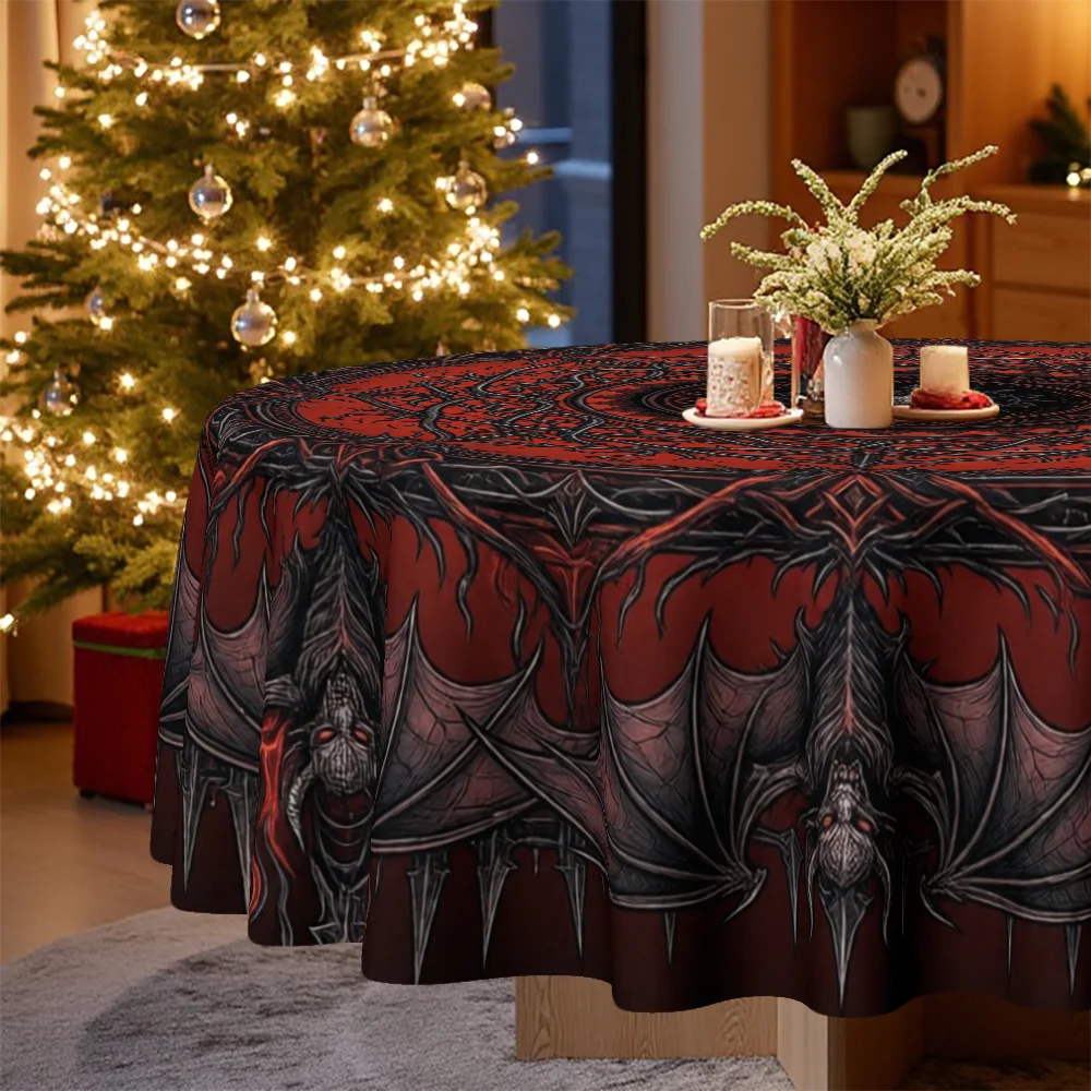 1 Gothic bat and flame tablecloth for Gothic-themed parties, round table tablecloth with bats
