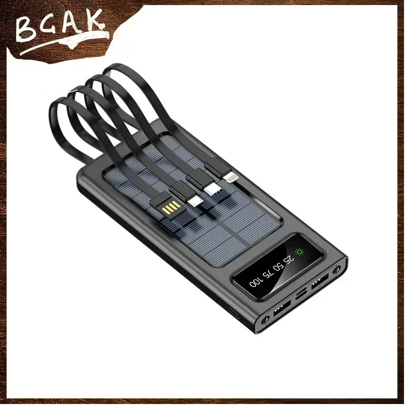 300000mah 200000mAh 500000mAh Solar New Style BCAK Power Bank Convenient Ultra-thin Built-in Cable Outdoor Camping Mobile Power