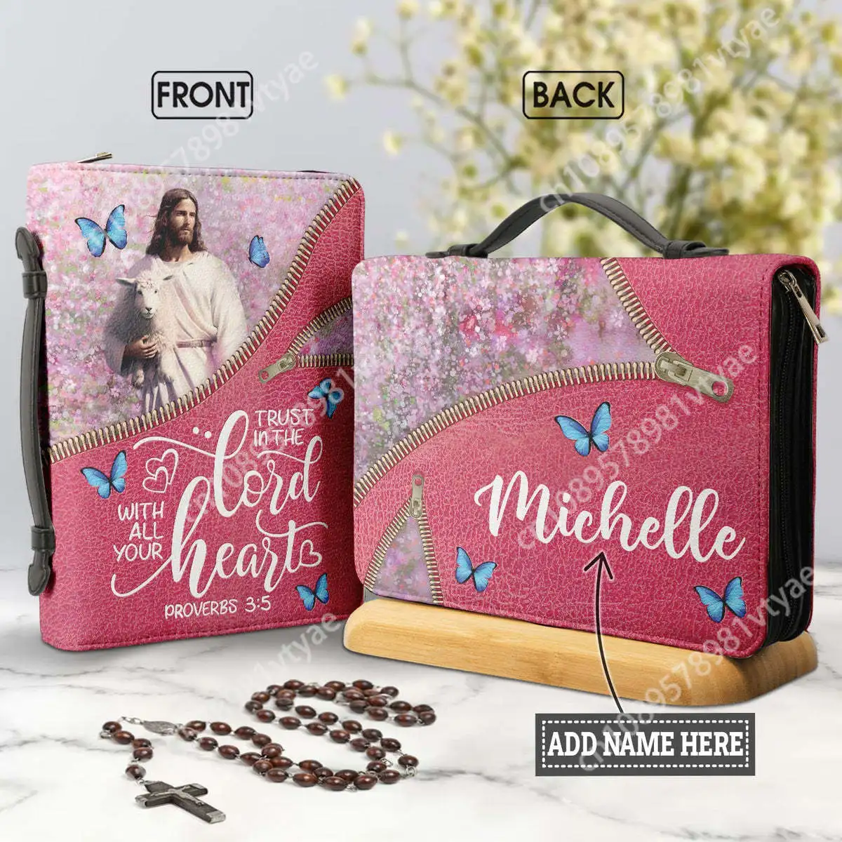 

Bible Bags Trust In The Lord With All You Heart Print Ladies Storage Christian Bible Cover Case for Women Personalized Handbags