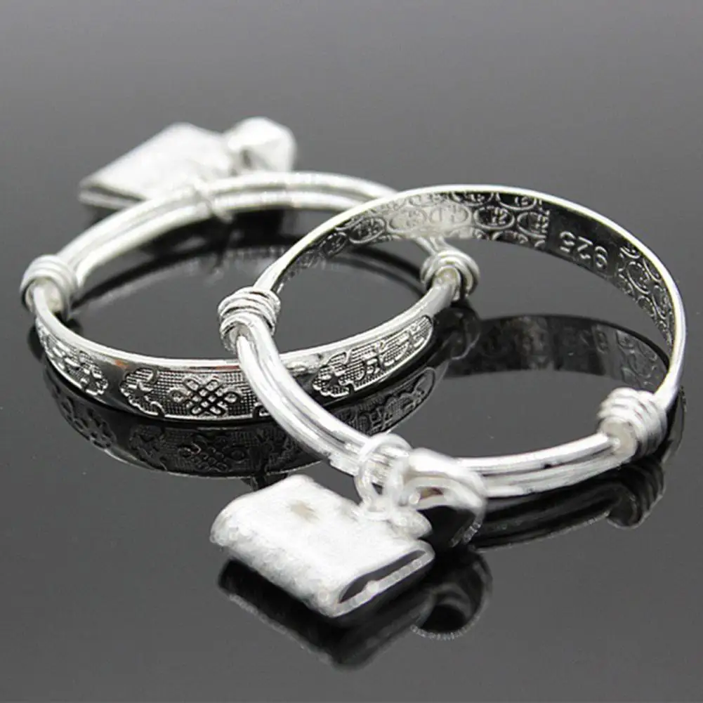 Pulsera infantil chapada en plata Pulsera con cerradura de longevidad para niños de plata de imitación Pulsera con estampado de plata 2025