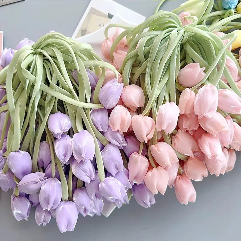 10 Teile/los Künstliche Tulpe Blume Bunte Kleidung Kleid Dekoration Stirnband Haar Clip Dekor DIY Gefälschte Tulpe Blumen – Detail 2