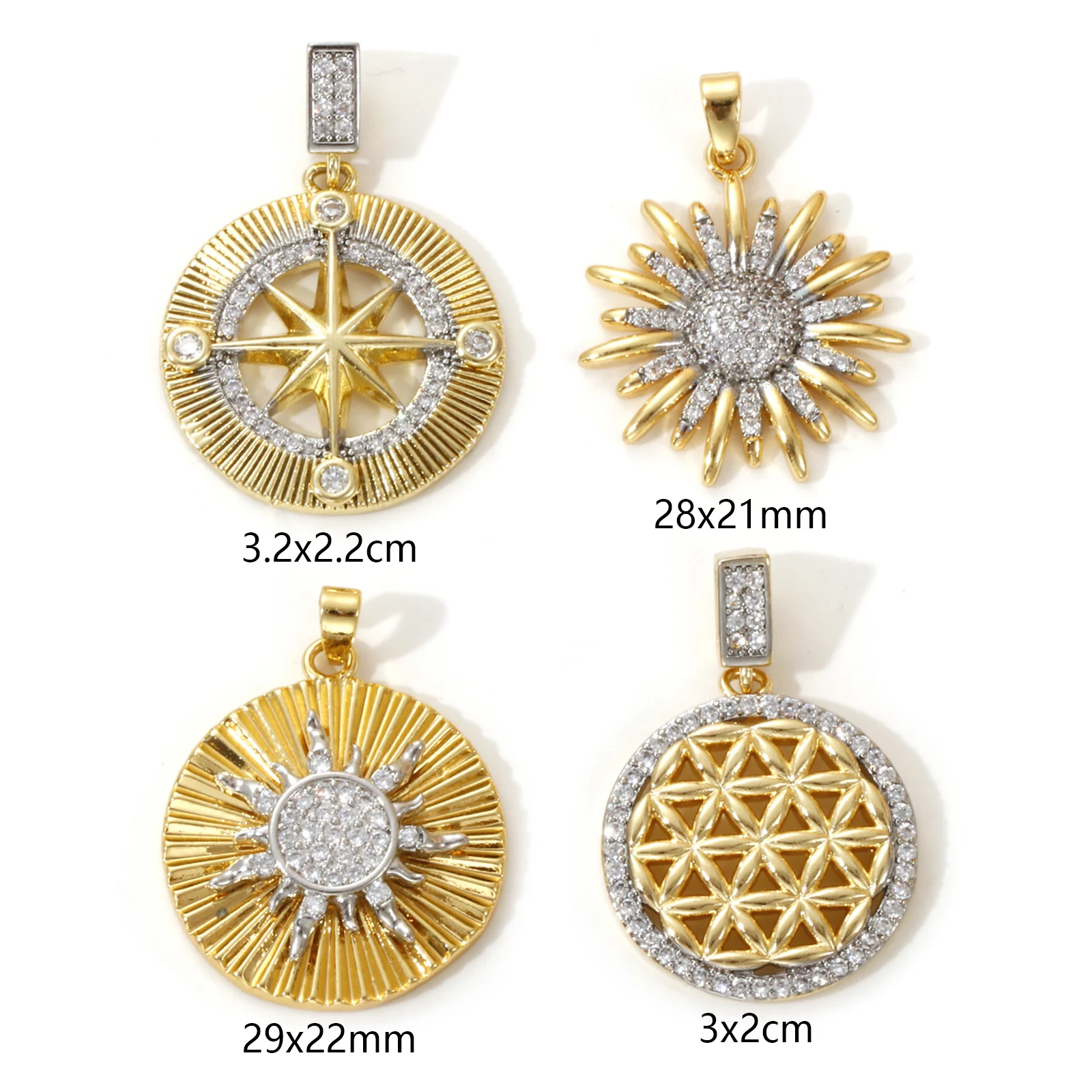 1 Piece Brass Pendants 18K Gold Plated Sunflower Star Micro Pave Clear Cubic Zirconia Pendant For DIY Necklace Jewelry Making