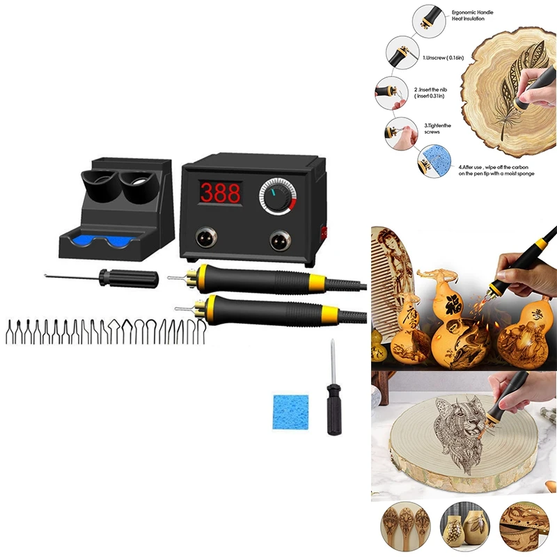 

Wood Burner Kit Heat Press Machine Wood Craft Tool Kit For Wood Soldering Iron Welding Equipment Pyrography Tool EU Plug Durable