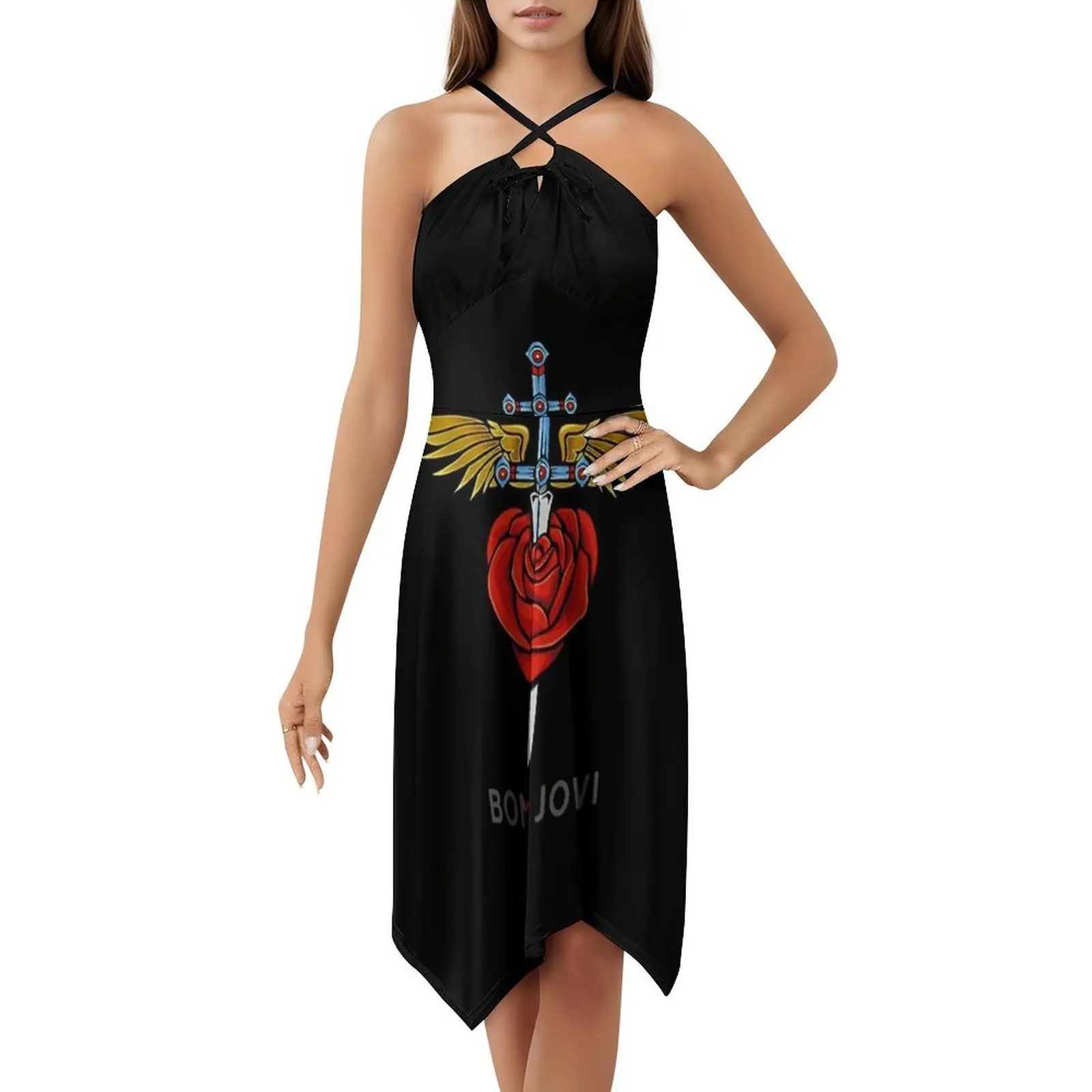 فستان حفلات نسائي ملابس الشارع الشهير ملابس نادي مطبوعة عصرية للإناث موسيقى Jovi Band 80S Bon Jon Guitar فساتين نسائية #5