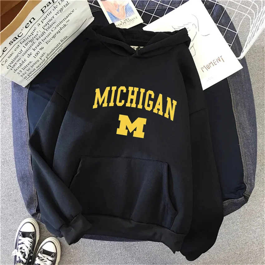 Fashion Michigan University Women Hoodies Hip Hop Fleece Woman Casual Pullover Unisex Streetwear Harajuku Male Hoody Clothes