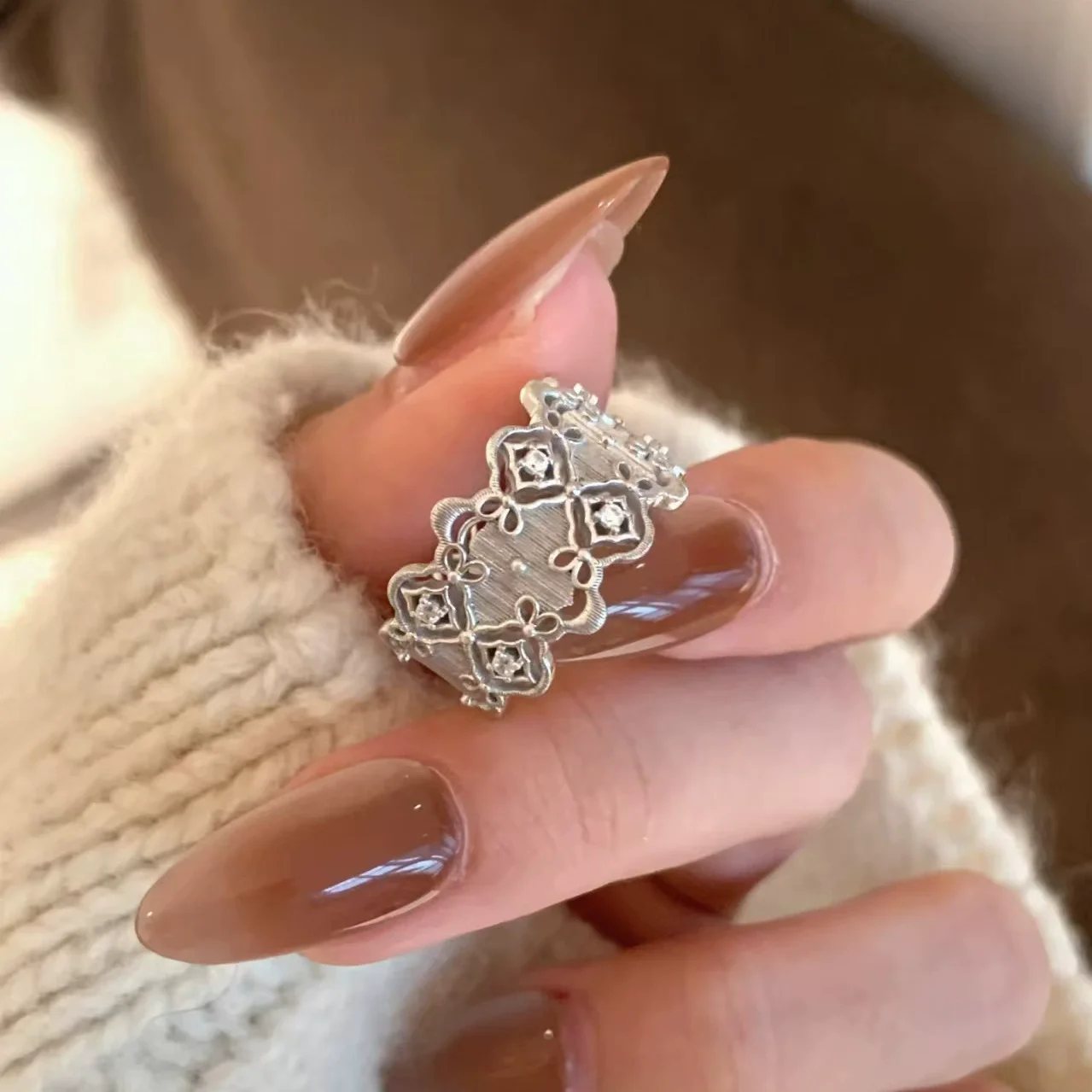 Lace Zircon Wide Rings For Women Girls Gentle Trendy Temperament Elegant Vintage Sweet Anniversary Jewelry Accessories
