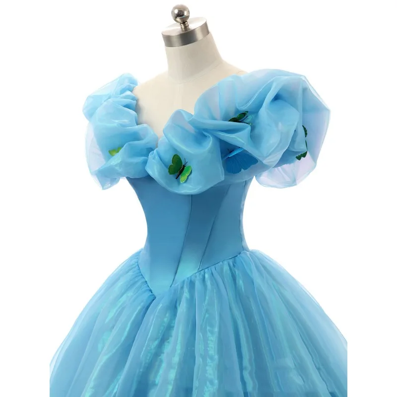 Vestido de noite azul 2025 novo estilo qi di tamanho grande comércio exterior exportação vestido de casamento saia pong moda princesa saia