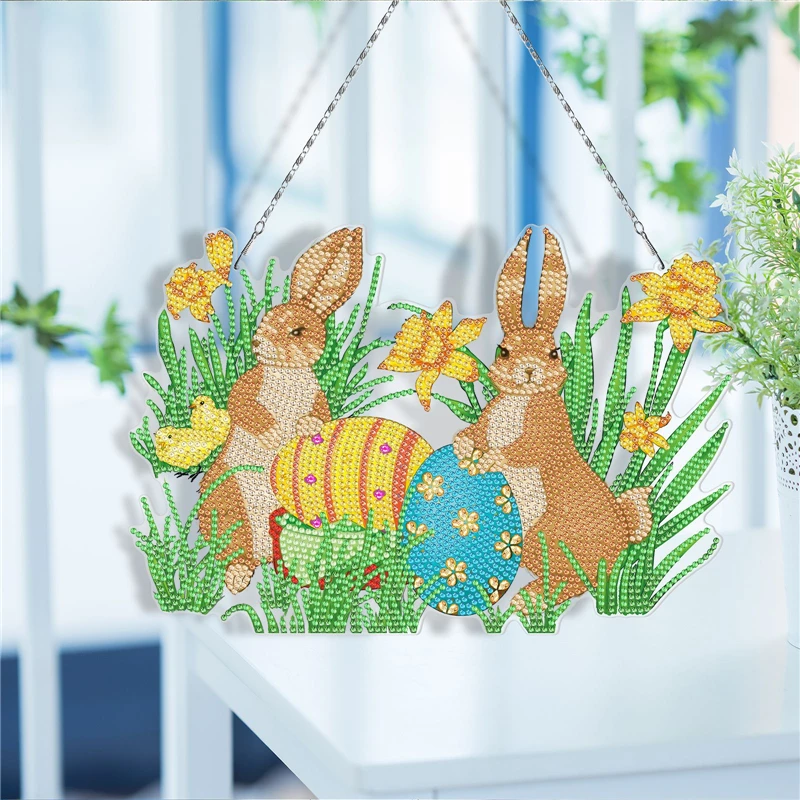 Lovely Little Rabbit Diamond Painting Pendant Flower Handmade Diamond Rabbit Pendant Easter Rabbit Home Wall Decoration
