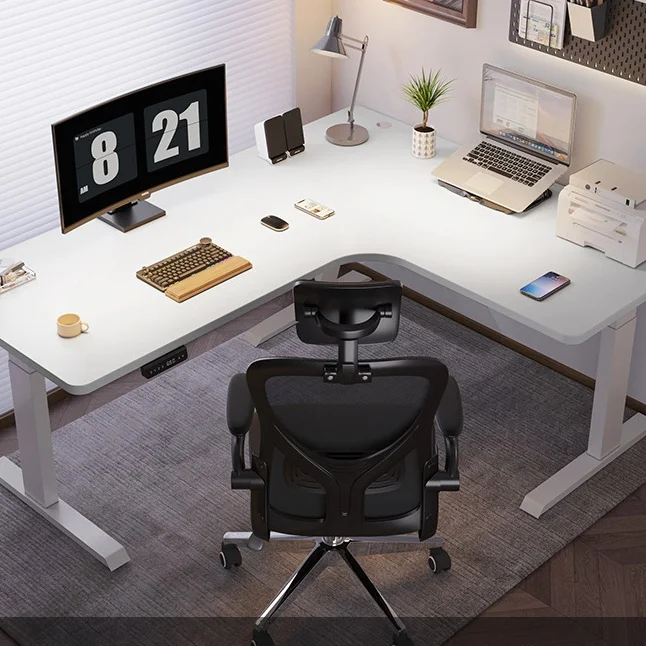 L-shape Electric Height Adjustable Office Computer Desk L Shape Standing Computer Desk Height Adjustable Workstation