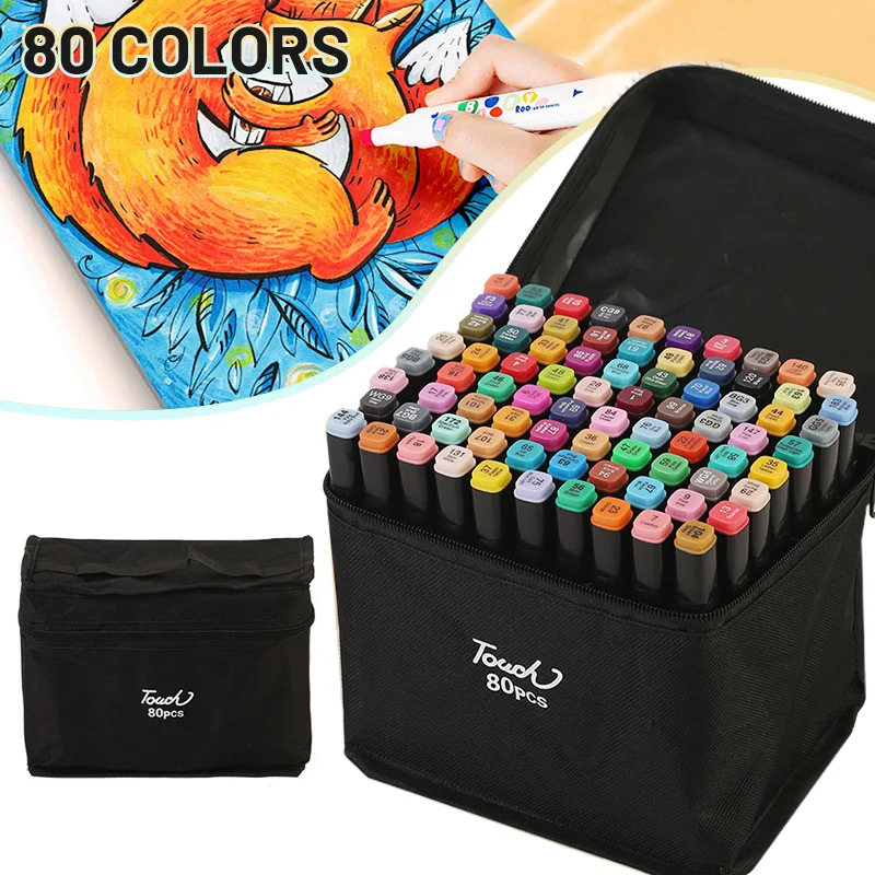 80 Colors Alcohol Drawing Markers Dual Tip Permanent Art Sketch Markers for Illustration School Supplied 20*10.5*15.5 cm