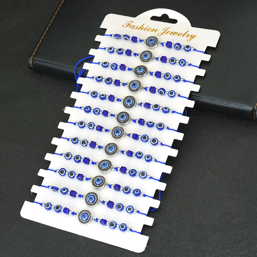 New 12Pcs/Dozen Turkey Devil's Eye Silk Rope Braelet Unisex Blue Eyes Handmade Braided Thin Cord Braslet Friends Casual Pulseira