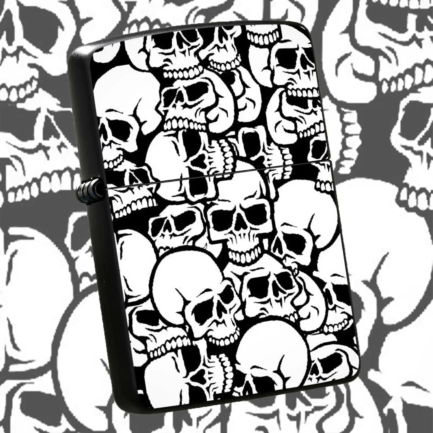 Flip-Top Pocket Windproof  Lighter, Featuring Dark Skull All-Over Print with Trendy and Unique Design, Sturdy and Durable, Portable and Easy to Carry, Suitable for Daily Outings and Outdoor Scenarios  Lighter