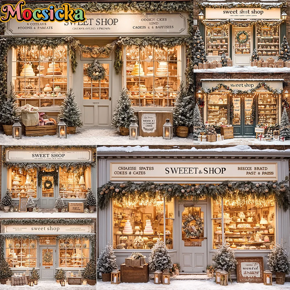 Mocsicka Photography Backdrop Winter Christmas Sweet Bakery Shop Decoration Family Xmas Holiday Party Portrait Studio Ptops