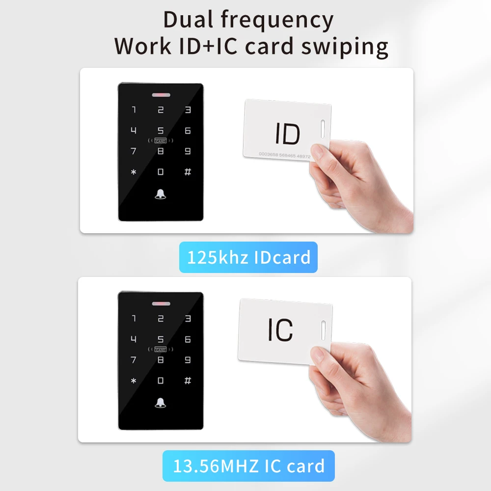 Touch Screen Backlight RFID Keypad Standalone Access Control 1000 User Wiegand Output 125KHz+13.56MHZ  IP67 Waterproof